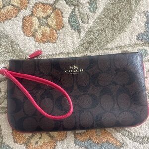 Coach Signature Brown and Pink Wristlet